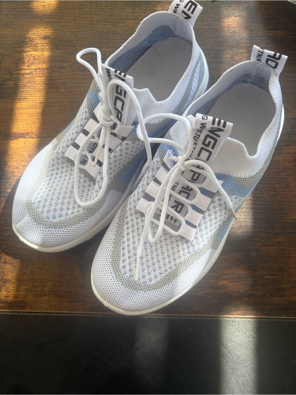 Lightweight White & Light Blue Knit Sneakers